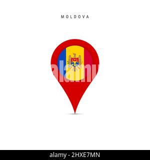 Teardrop map marker with flag of Moldova. Moldavian flag inserted in the location map pin. Flat vector illustration isolated on white background. Stock Vector