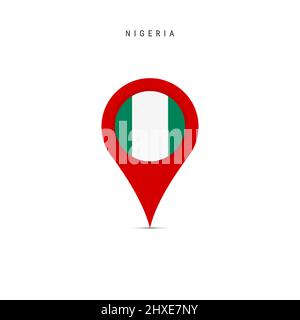 Teardrop map marker with flag of Nigeria. Nigerian flag inserted in the location map pin. Flat vector illustration isolated on white background. Stock Vector