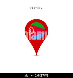 Teardrop map marker with flag of Eritrea. Eritrean flag inserted in the location map pin. Flat vector illustration isolated on white background. Stock Vector