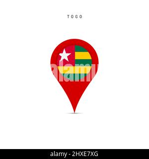 Teardrop map marker with flag of Togo. Togolese Republic flag inserted in the location map pin. Flat vector illustration isolated on white background. Stock Vector
