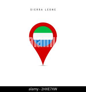 Teardrop map marker with flag of Sierra Leone. Salone flag inserted in the location map pin. Flat vector illustration isolated on white background. Stock Vector