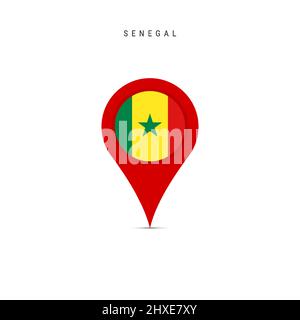 Teardrop map marker with flag of Senegal. Senegalese flag inserted in the location map pin. Flat vector illustration isolated on white background. Stock Vector