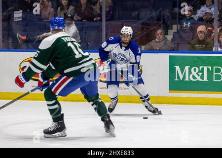 March 11, 2022: Syracuse Crunch forward Antonie Morand (88) skates with the puck in the first period against the Rochester Americans. The Rochester Americans hosted the Syracuse Crunch on Irish Night in an American Hockey League game at the Blue Cross Arena in Rochester, New York. (Jonathan Tenca/CSM) Stock Photo