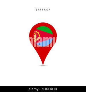 Teardrop map marker with flag of Eritrea. Eritrean flag inserted in the location map pin. Flat vector illustration isolated on white background. Stock Vector