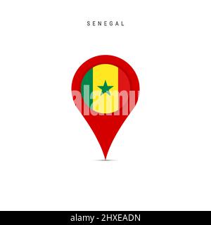 Teardrop map marker with flag of Senegal. Senegalese flag inserted in the location map pin. Flat vector illustration isolated on white background. Stock Vector