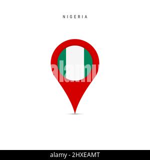 Teardrop map marker with flag of Nigeria. Nigerian flag inserted in the location map pin. Flat vector illustration isolated on white background. Stock Vector