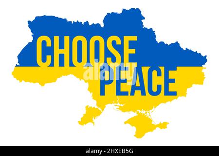 Ukraine Map with Choose Peace Typography. Pray for Ukraine. Stop War. Russian Invasion in Ukraine Vector Illustration Stock Photo