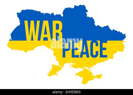 Ukraine Map with War Peace Typography. Pray for Ukraine. Stop War. Russian Invasion in Ukraine Vector Illustration. Stock Photo