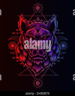 illustration wild boar head gradient color Stock Vector