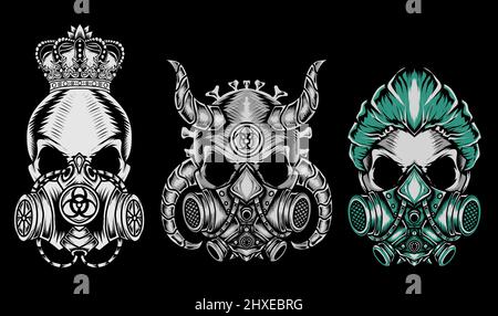 Set illustration skull mask on black background Stock Vector