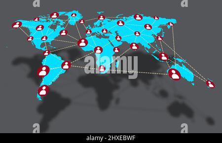 Global Connection Concept. World map with Connect Users icon by Connected Lines.. people Communication and globe Network Stock Photo