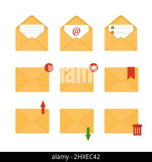 Mail envelope icon. Receiving SMS messages, notifications, invitations. Concept of delivery correspondence and letters. Vector illustration in flat Stock Vector