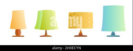 Set of Table lamp. Modern minimalist torchere design. Cartoon style. Object isolated on white background. Vector. Stock Vector