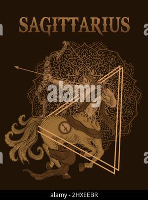 Illustration horseman sagittarius symbol with mandala Stock Vector