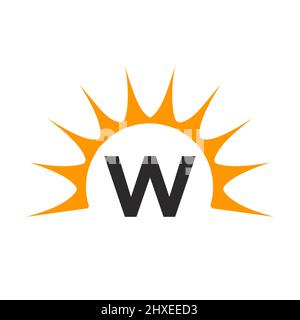 Sun Logo On Letter W Concept. Sun Icon Vector Design With W Letter Template Stock Vector