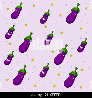 cute eggplant with stars pattern Stock Vector
