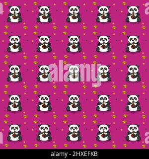 cute panda eating noodles pattern Stock Vector