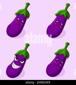 Set illustration cute eggplant character Stock Vector
