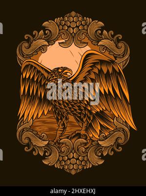 illustration eagle on vintage engraving ornament Stock Vector