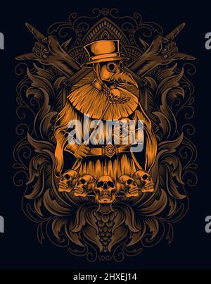 illustration scary plague doctor with skull Stock Vector Image & Art ...