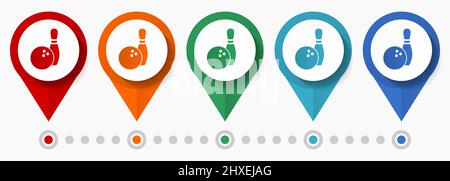 Bowling concept vector icon set, flat design sport pointers, infographic template easy to edit Stock Vector