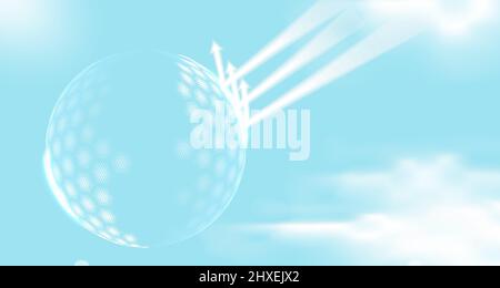 Modern tech futuristic of bubble dome shield sphere with hexagon halftone pattern grid elements and shining arrow on blue background. Vector illustrat Stock Vector