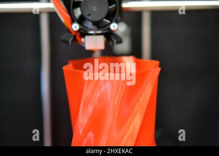 Automatic three dimensional 3d printer performs plastic. Stock Photo