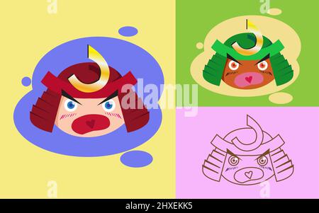 Cute Samurai Doodle Vector Illustration. best for children product pattern, mascot design, children book content, character design, package desain, an Stock Photo