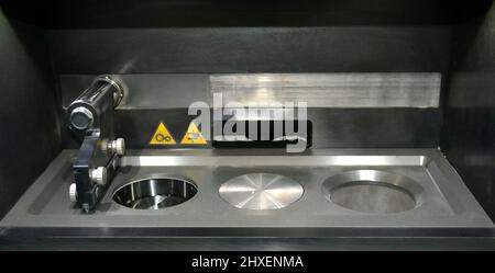Open working chamber of a laser sintering machine for metal Stock Photo
