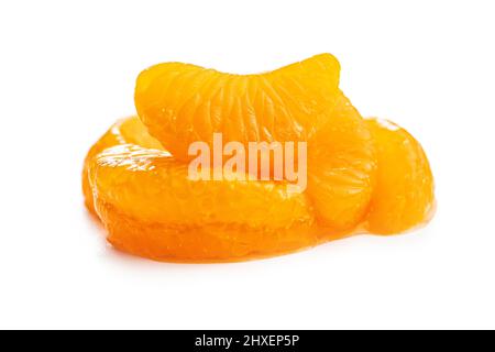 Canned tangerine. Pickled mandarin fruit isolated on white background. Stock Photo