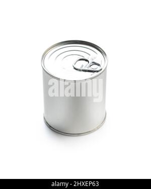 Closed tin can isolated on a white background. Stock Photo
