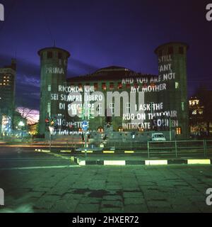 Turin, Italy - December 2005: Artist's Light. Installation by Jenny Holzer in piazza castello. Stock Photo