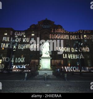 Turin, Italy - December 2005: Artist's Light. Installation by Jenny Holzer in piazza carignano. Stock Photo
