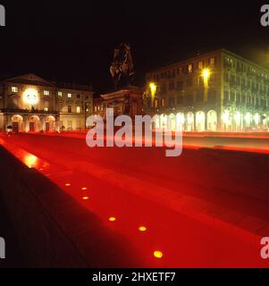 Turin, Italy - December 2005: Artist's Light. Installation by Jan Vercruysse in Piazza Bodoni Stock Photo