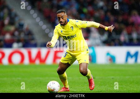 Carlos Akapo of Cadiz during the Spanish championship La Liga football match between Atletico de Madrid and Cadiz CF on March 11, 2022 at Wanda Metropolitano stadium in Madrid, Spain - Photo: Oscar Barroso/DPPI/LiveMedia Stock Photo