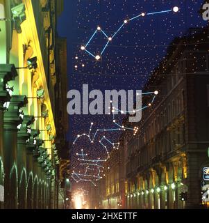 Turin, Italy - December 2005: Artist's Light. Installation by Carmelo Giammello in via Roma Stock Photo