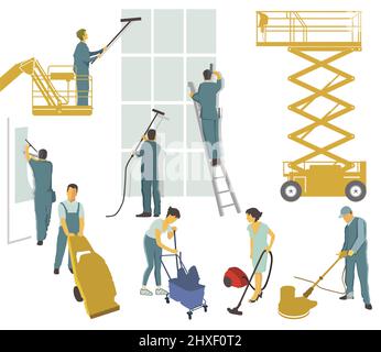 Building cleaning, clean windows illustration Stock Vector
