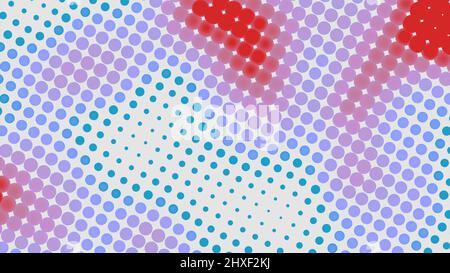 Moving multicolored spots on dot pattern. Design. Effect of heat waves from dot pattern on white background. Beautiful animation with heat spots Stock Photo