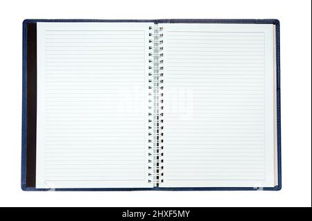 An open spiral notebook with blank pages. Stock Photo