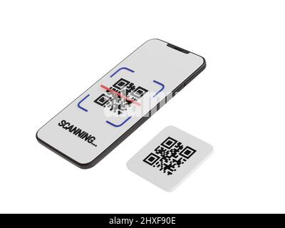 Qr code scan concept - mobile phone with barcode scanning process 3d render illustration. Stock Photo