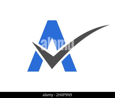 Check mark, tik sign icon. Blue and white abstract background flecked ...