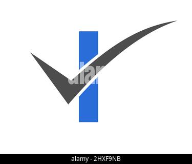 Checkmark Logo On Letter I Vector Template. Letter I Check Mark, Positive Sign, Tik Mark Icon Stock Vector