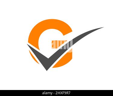 Checkmark Logo On Letter G Vector Template. Letter G Check Mark, Positive Sign, Tik Mark Icon Stock Vector