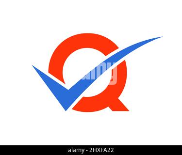 Checkmark Logo On Letter Q Vector Template. Letter Q Check Mark, Positive Sign, Tik Mark Icon Stock Vector