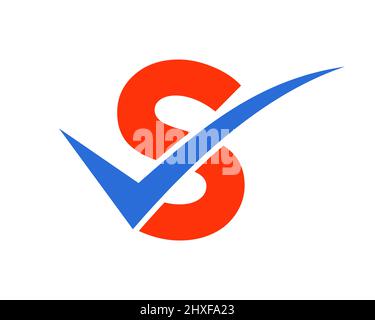 Checkmark Logo On Letter S Vector Template. Letter S Check Mark, Positive Sign, Tik Mark Icon Stock Vector