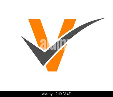Checkmark Logo On Letter V Vector Template. Letter V Check Mark, Positive Sign, Tik Mark Icon Stock Vector