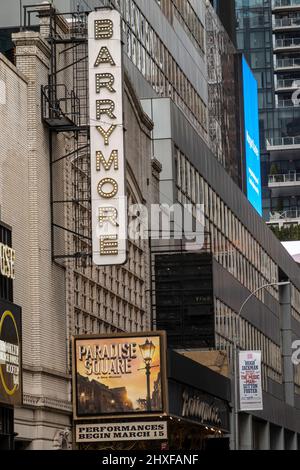 Ethel Barrymore Theatre Marquee in Times Square featuring the musical 'Paradise Square', NYC  2022 Stock Photo