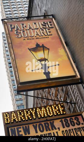 Ethel Barrymore Theatre Marquee in Times Square featuring the musical 'Paradise Square', NYC  2022 Stock Photo