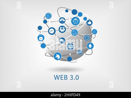 Web 3.0 concept. Vector illustration of connected globe via a decentralised internet. Stock Vector
