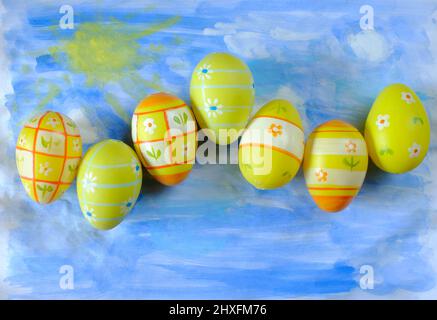 easter eggs in a row, happy easter design template, free copy space Stock Photo